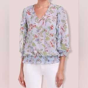 NWT Nanette Lepore xs sheer blue floral with hummingbird blouse